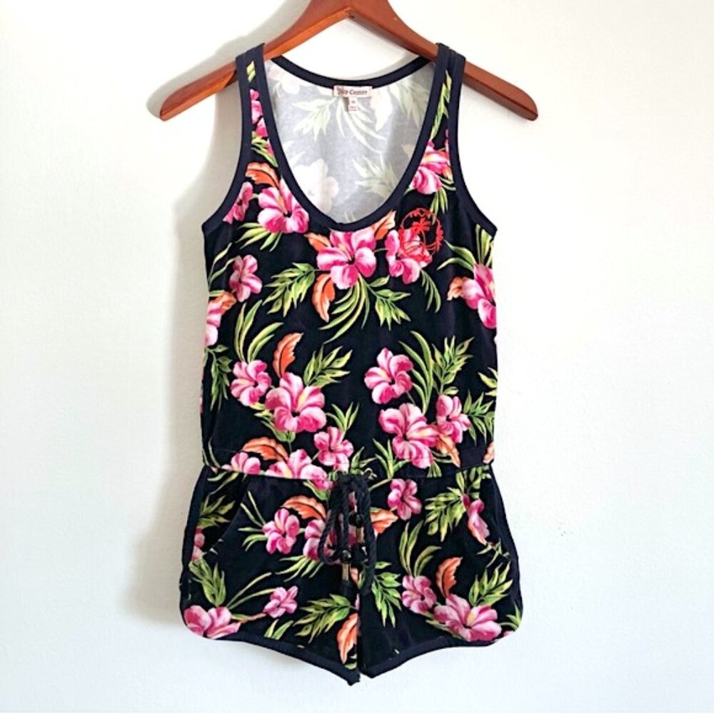 Vintage Juicy Couture Terry Cloth Velvet Romper in Floral Print Y2K 90s
